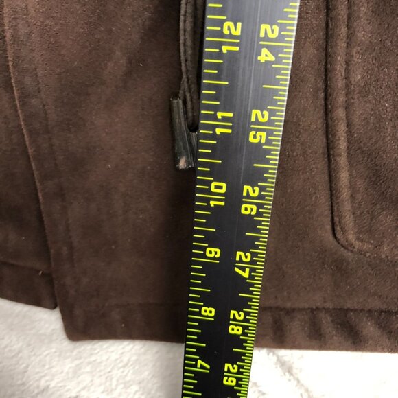 Chaps Womens Peacoat Jacket Medium Brown Faux Suede Toggle Coat Hooded Retro - Picture 4 of 10